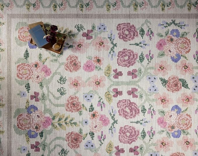 Loloi Rifle Paper Co. Rosa Collection RSA-01 Ivory 3'-9" x 5'-6" Accent Rug