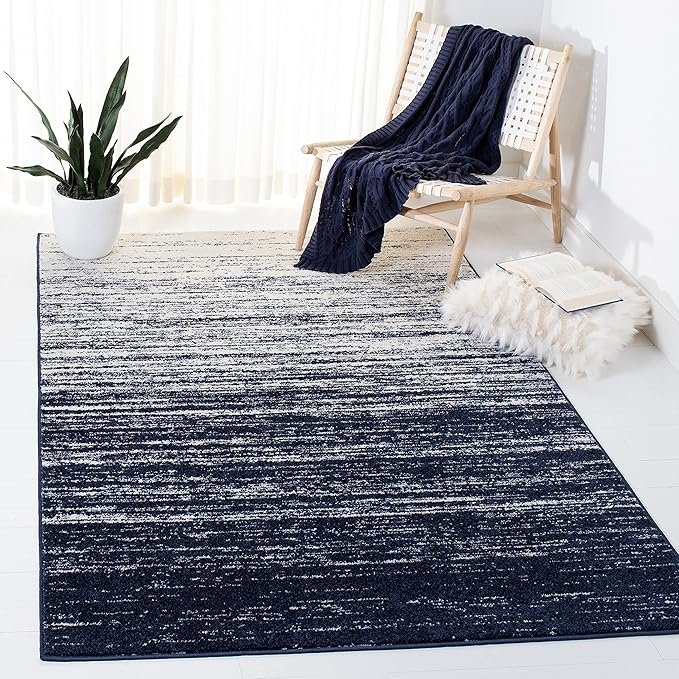 SAFAVIEH Adirondack Collection Area Rug - 4' Square, Navy & Ivory, Modern Ombre Design, Non Shedding & Easy to Clean, Ideal for Living Room, Bedroom, Office, Dining Space (ADR113N)