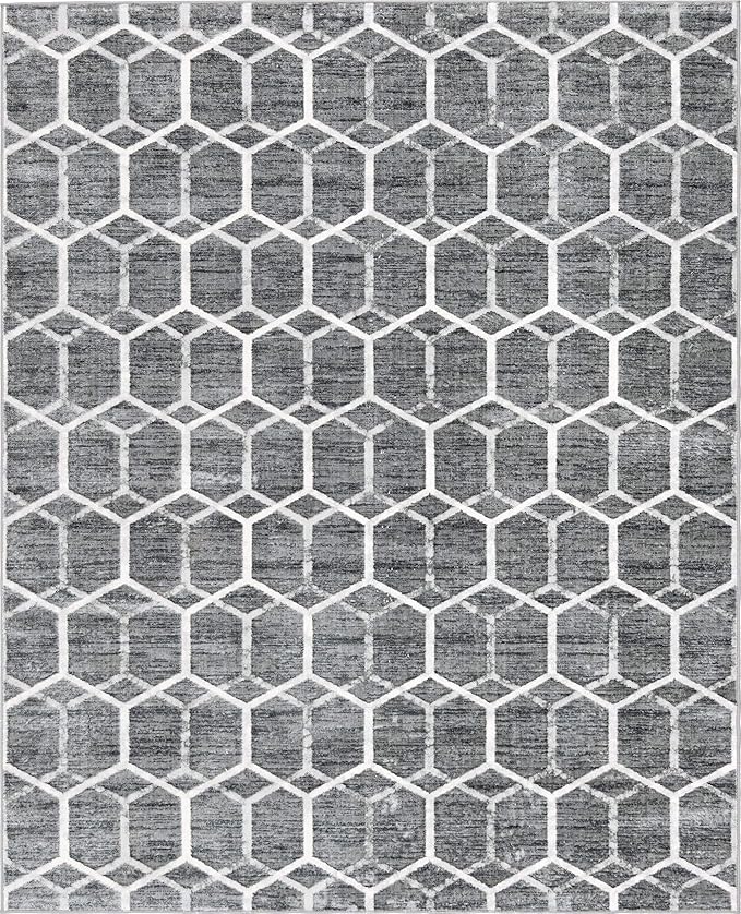 Rugs.com Lattice Trellis Collection Rug – 8' x 10' Gray Low-Pile Rug Perfect for Living Rooms, Large Dining Rooms, Open Floorplans