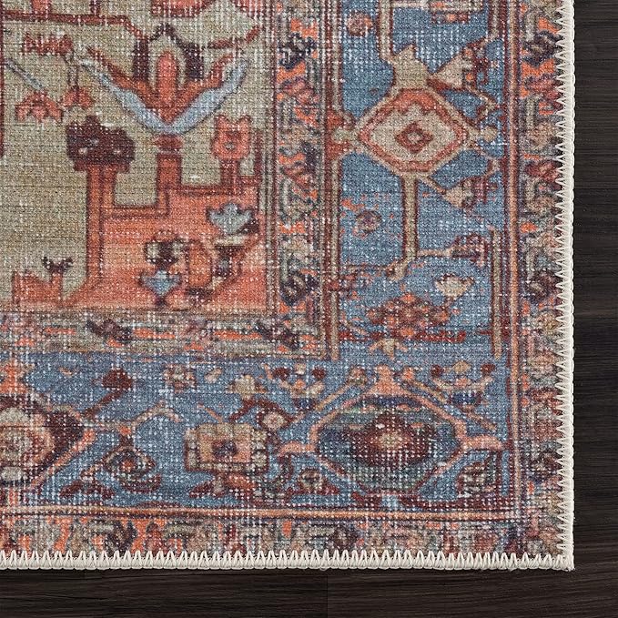 Bloom Rugs Washable 5' x 7' Rug - Terracotta/Blue Traditional Area Rug for Living Room, Bedroom, Dining Room, and Kitchen - Exact Size: 5' x 7'