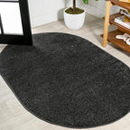 JONATHAN Y Haze Solid Low-Pile Black 4x6 Oval Indoor Area Rug, Coastal,Bohemian,Minimalist,Classic, Easy-Cleaning for Living Room,Bedroom,Kitchen,Pet Friendly,Non-Shedding (SEU100I-4OV)