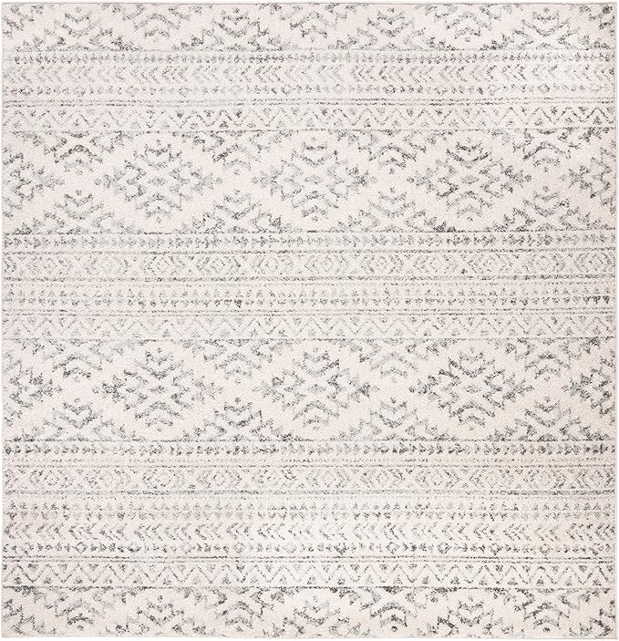 SAFAVIEH Tulum Collection Area Rug - 6'7" Square, Ivory & Grey, Moroccan Boho Tribal Design, Non-Shedding & Easy to Clean, Ideal for Living Room, Bedroom, Dining Space (TUL272A)
