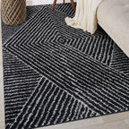 Rugshop Geometric Diamond Stripe Shag Area Rug Anthracite Dark Gray 4' x 6' Ideal for Small Living Rooms, Offices, or Beside The Bed