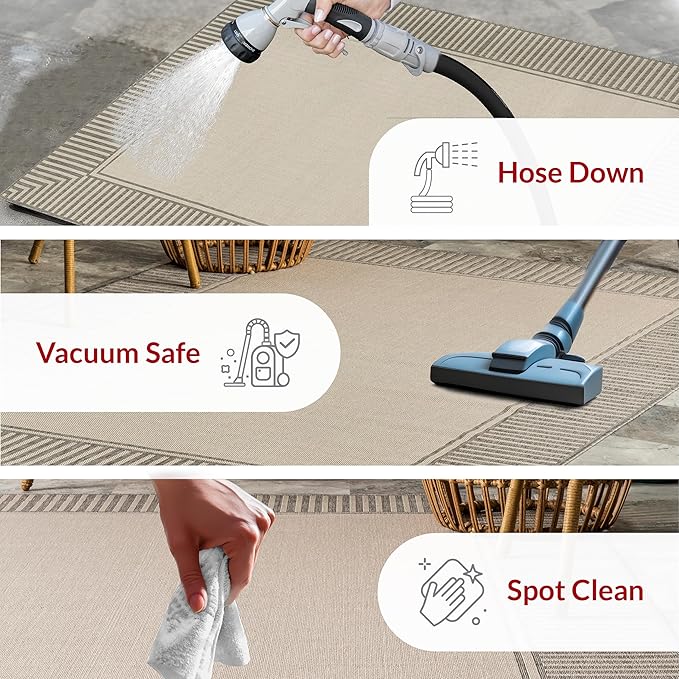 Nuloom Asha Light Grey/Ivory, 2' x 8', Casual, Striped Border, Soft and Cozy, High Traffic, Stain Resistant, Easy Clean, Durable Runner for Indoor/Outdoor Patio, Deck, Porch, Garden, Courtyard