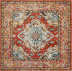 SAFAVIEH Monaco Collection Area Rug - 4' Square, Orange & Light Blue, Boho Chic Medallion Distressed Design, Non-Shedding & Easy Care, Ideal for High Traffic Areas in Living Room, Bedroom (MNC243H)