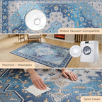 Bedsure 8x10 Area Rugs for Living Room, Machine Washable Rugs, Non-Slip Backing, Non-Shedding, Vintage Low Pile Easy Care Throw Carpet for Bedroom Dining Room, Grey