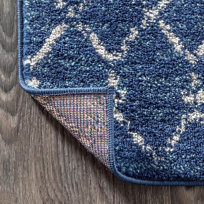 JONATHAN Y Boho Vintage Diamond Blue/White Indoor Area Rug 8X10 ft, Moroccan Hype for Living Room, Bedroom, Kitchen, Office, Easy-Cleaning, High Traffic, Pet-Friendly, Non-Shedding (MOH101A-8)