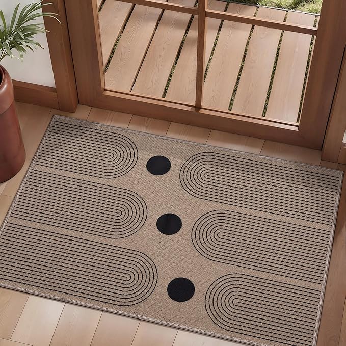 Tangsoo Rainbow Easy Jute 2x3 Outdoor Washable Rug for Entryway,Non-Slip Small Area Rug Farmhouse Throw Mats Modern Neutral Indoor Carpet for Entryway Kitchen Foyer Front Porch