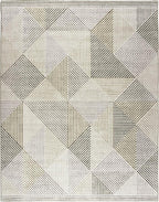 ReaLife Rugs Machine Washable Area Rug Runner - Living Room Bedroom Bathroom Kitchen Entryway Office - Padded Low Pile Stain Resistant Premium - Modern Geometric Contemporary - Miles - Beige 3' x 5'