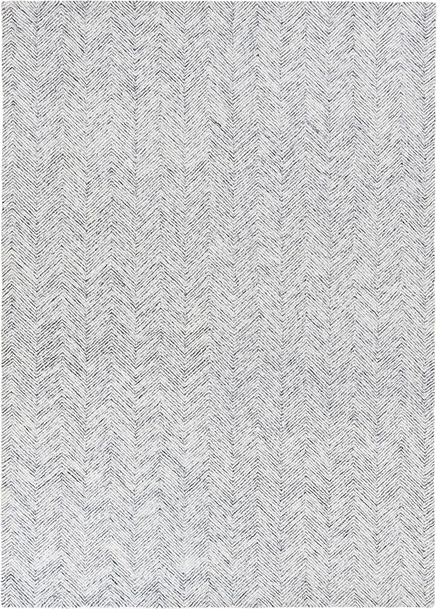 Modern Herringbone Chevron Collection Handcrafted Wool Area Rug - Durable, Zigzag Pattern, for High Traffic, Contemporary Design for Living Room, Bedroom, Dining Room Decor (Denim blue, 8' x 11')