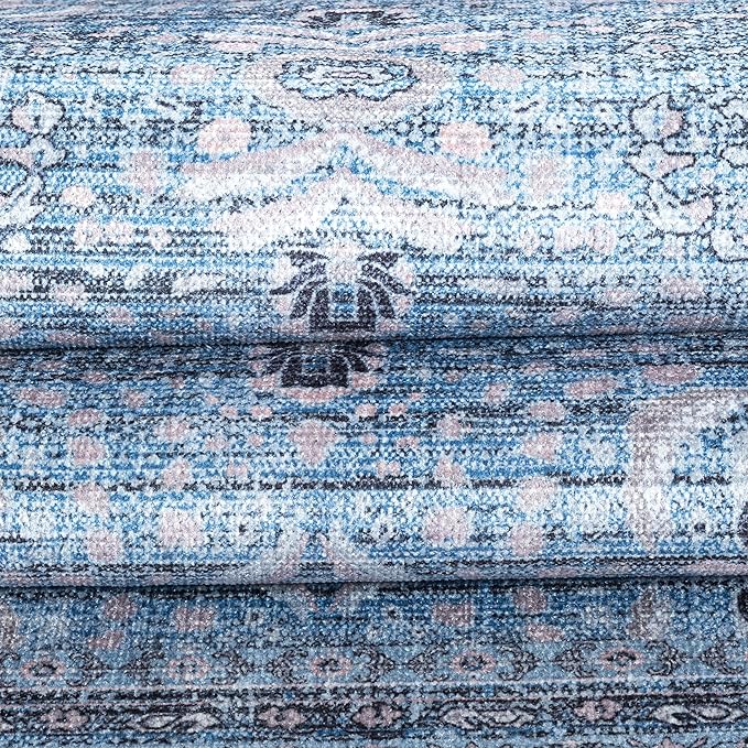 Fame Living Washable Area Rug. Modern Farmhouse. Vintage. Turkish. Bohemian. Distressed. Oriental. Traditional. Rugs for Living Room. Dining. Bedroom. Office. Entryway. Foyer. (866CBl, 5' x 6'9")