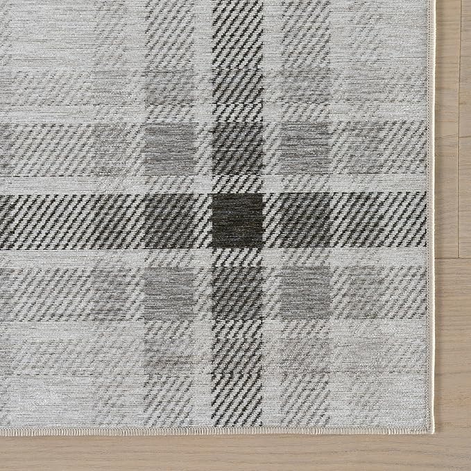 Dash & Albert Andri Plaid Black Machine Washable Rug, 9.5 X 13.5 Feet, Black/White Plaid Pattern