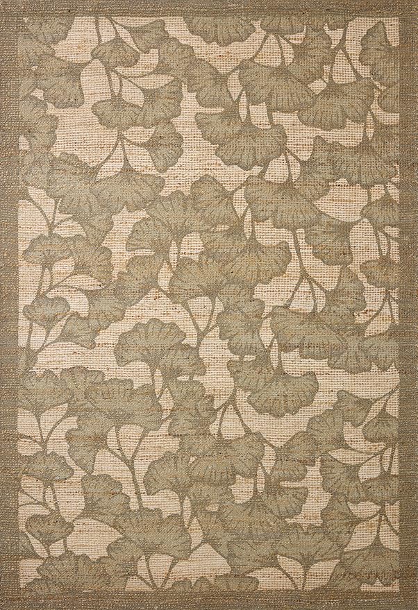 Loloi Chris Loves Julia Rue Collection RUE-02 Olive/Sage 2'-3" x 3'-9" Accent Rug Jute Neutral Floral Living Room Bedroom Rug