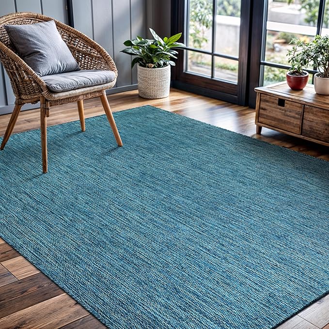 CAMILSON Outdoor Rug 5x7 Modern Area Rugs for Indoor and Outdoor Patios and Porches - Waterproof, Washable, Non-Shedding, Easy-to-Clean Outside Carpet (5 x 7, Solid - Aqua)