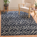 SAFAVIEH Adirondack Collection Area Rug - 4' Square, Navy & Ivory, Modern Diamond Distressed Design, Non-Shedding & Easy Care, Ideal for High Traffic Areas in Living Room, Bedroom (ADR131N)