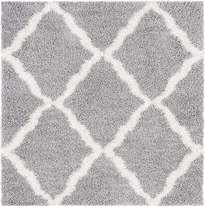 SAFAVIEH Dallas Shag Collection Area Rug - 10' Square, Grey & Ivory, Trellis Design, Non-Shedding & Easy Care, 1.5-inch Thick Ideal for High Traffic Areas in Living Room, Bedroom (SGD257G)