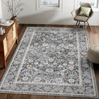 HUGEAR 4x6 Machine Washable Rugs Black Grey Hallway Area Rug Indoor Accent Rug Floral Low Pile Carpet Soft Throw Rug Bedroom Living Room Office Dining Room Kitchen Laundry Room Non Slip