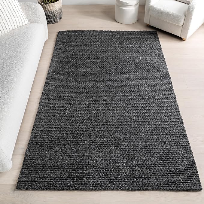Nuloom Penelope Charcoal, 5' x 8', Hand-Braided, Wool & Cotton, Soft and Textured, High Traffic, Stain Resistant, Easy Clean, Durable Area Rug for Bedroom, Living Room, Dining, Foyer, Entryway