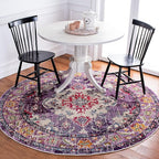 SAFAVIEH Monaco Collection Area Rug - 6'7" Round, Violet & Fuchsia, Boho Chic Medallion Distressed Design, Non-Shedding & Easy Care, Ideal for High Traffic Areas in Living Room, Bedroom (MNC243P)