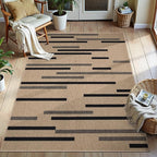 Tangsoo Stripe Easy Jute Rug,Ultra Thin 3x5 Washable Area Rug for Bedroom,Non-Slip Black Indoor Outdoor Rug Modern Low Pile Carpet Farmhouse Non Shedding Mat for Patio Backyard Entryway