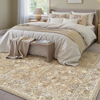 HUGEAR 8x10 Machine Washable Rugs Brown Beige Hallway Large Area Rug Indoor Accent Rug Floral Low Pile Carpet Soft Throw Aesthetic Rug Bedroom Living Room Office Dining Room Kitchen Laundry Room