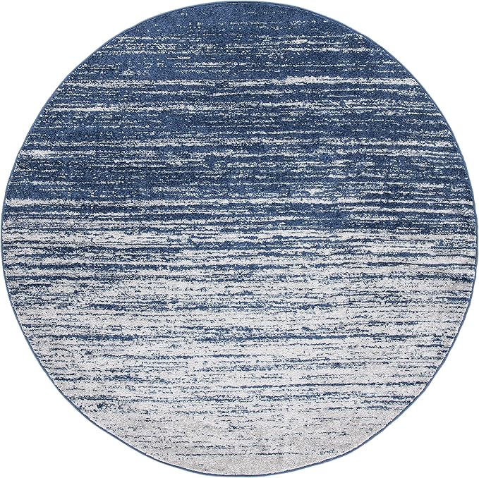 SAFAVIEH Adirondack Collection Area Rug - 6'7" Round, Navy & Grey, Modern Ombre Design, Non Shedding & Easy to Clean, Ideal for Living Room, Bedroom, Office, Dining Space (ADR113E)