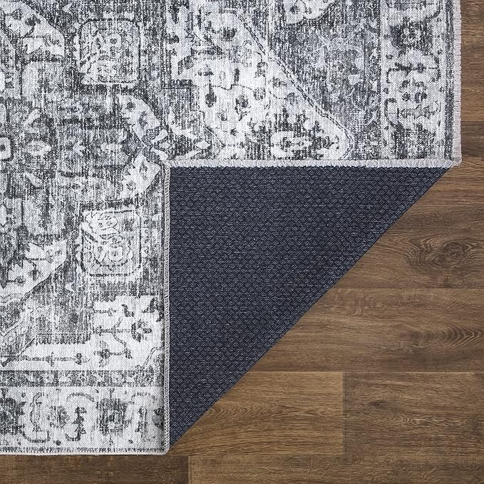 Bloom Rugs Caria Washable Non-Slip 4x6 Rug - Silver/Dark Gray Traditional Area Rug for Living Room, Bedroom, Dining Room, and Kitchen - Exact Size: 4' x 6'