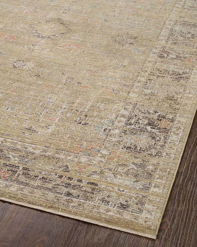 Loloi Magnolia Home by Joanna Gaines Millie Collection MIE-03 Gold/Charcoal 5'-3" x 5'-3", .25" Pile Height, Round Area Rug