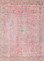 GLN Rugs Traditional Collection - Machine Washable Area Rug, Traditional Washable, Non Slip, Low Pile Chenille Rug, Living Room, Bedroom, Kitchen Rug (9' x 12' Pink/Cream)