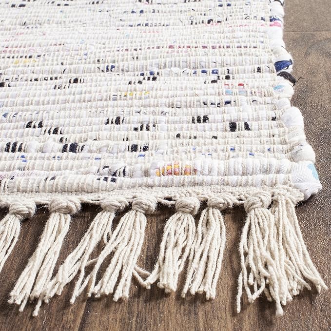 SAFAVIEH Rag Rug Collection Runner Rug - 2'3" x 20', Ivory & Multi, Handmade Boho Stripe Cotton, Ideal for High Traffic Areas in Living Room, Bedroom (RAR121G)