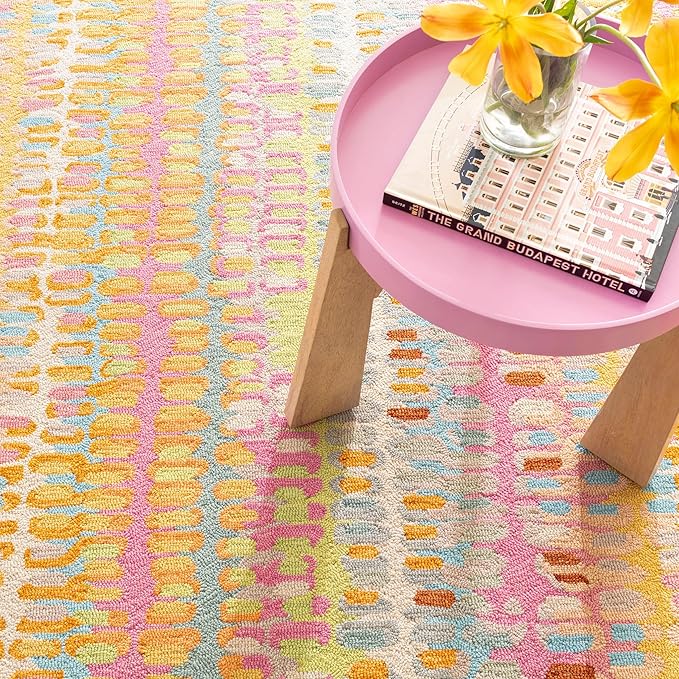 Dash & Albert Paint Chip Stone Hand Micro Hooked Wool Rug, 7.5 X 9.5 Feet, Multicolored/Pink Geometric Pattern