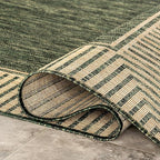 Nuloom Asha Green/Brown, 9'6" x 12', Casual, Striped Border, Soft and Cozy, High Traffic, Stain Resistant, Easy Clean, Durable Area Rug for Indoor/Outdoor Patio, Deck, Porch, Garden, Courtyard