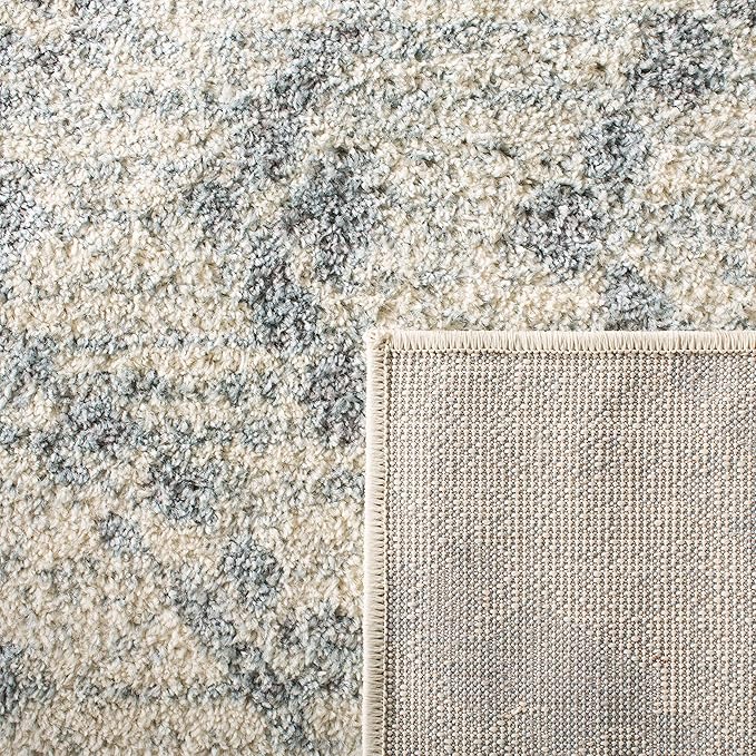 SAFAVIEH Adirondack Collection Area Rug - 4' Square, Ivory & Light Blue, Modern Diamond Distressed Design, Non-Shedding & Easy Care, Ideal for High Traffic Areas in Living Room, Bedroom (ADR131T)