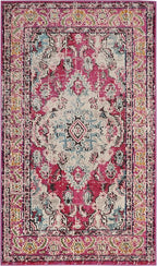 SAFAVIEH Monaco Collection Accent Rug - 3' x 5', Pink & Multi, Boho Chic Medallion Distressed Design, Non-Shedding & Easy Care, Ideal for High Traffic Areas in Entryway, Living Room, Bedroom (MNC243D)
