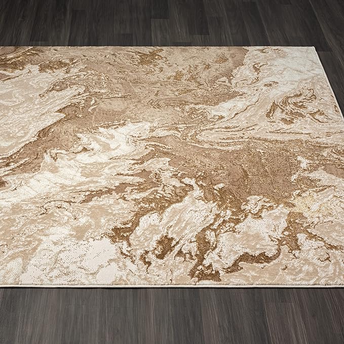 LUXE WEAVERS Marble Swirl Abstract Area Rug, Beige 2x7