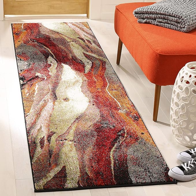 SAFAVIEH Glacier Collection Runner Rug - 2'3" x 20', Red & Multi, Modern Abstract Design, Non-Shedding & Easy Care, Ideal for High Traffic Areas in Living Room, Bedroom (GLA126A)