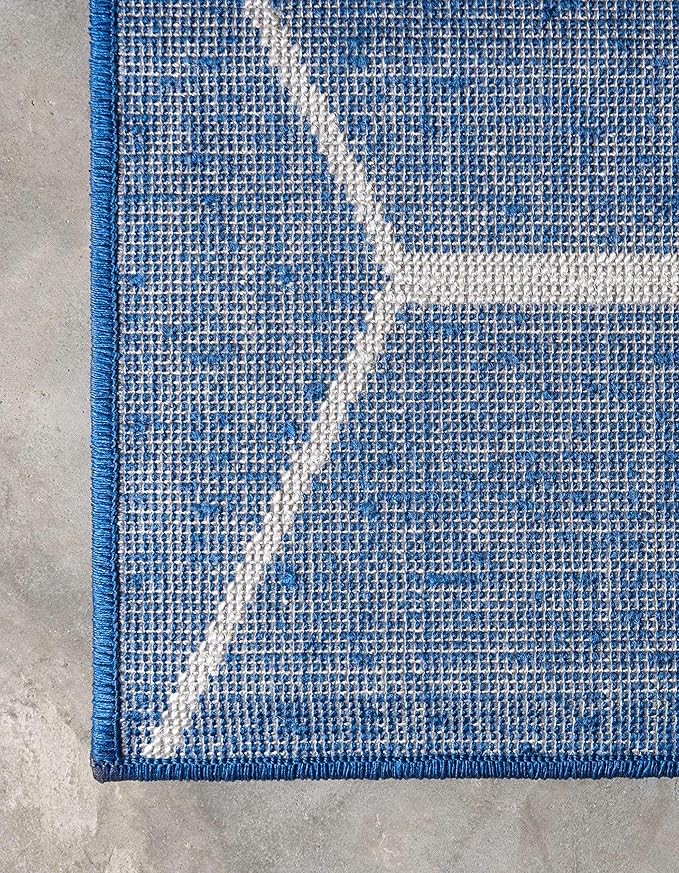 Unique Loom Trellis Frieze Collection Area Rug - Geometric (2' x 6' 1" Runner, Navy Blue/ Ivory)
