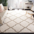 SAFAVIEH Dallas Shag Collection Area Rug - 4' Square, Ivory & Beige, Trellis Design, Non-Shedding & Easy Care, 1.5-inch Thick Ideal for High Traffic Areas in Living Room, Bedroom (SGD257B)