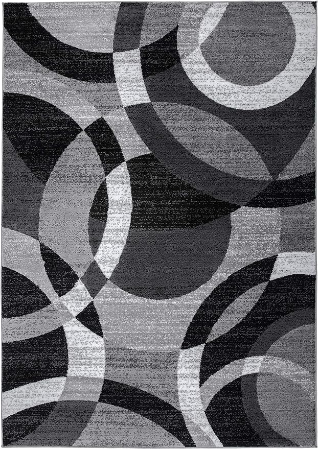Rugshop Gray Modern Geometric Area Rug, Abstract Circles, High-Traffic, Non-Shedding, for Bedroom, Home Office and Small Living Room, 3'3" x 5'