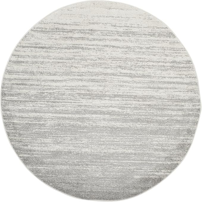 SAFAVIEH Adirondack Collection Area Rug - 4' Round, Ivory & Silver, Modern Ombre Design, Non Shedding & Easy to Clean, Ideal for Living Room, Bedroom, Office, Dining Space (ADR113B)