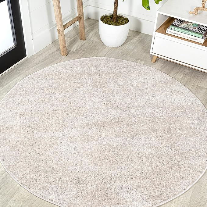 Eyely UES100D-5R Supersoft Haze Solid Low-Pile Indoor Area Rug Casual;Contemporary;Solid;Traditional, Bedroom, Kitchen, Living Room, Easy-Cleaning, Non-Shedding, 5' Round, Ivory
