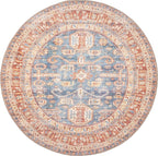 GLN Rugs Traditional Collection - Machine Washable Area Rug, Traditional Washable, Non Slip, Low Pile Chenille Rug, Living Room, Bedroom, Kitchen Rug (5'3" Round Terra/Slate Blue)