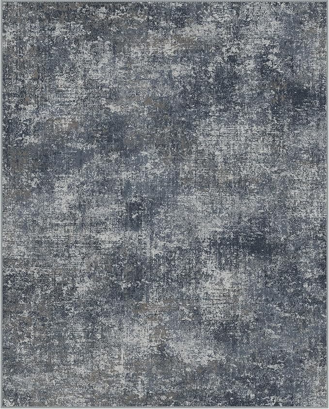 Bavni 8x10 Area Rugs Machine Washable Rug for Living Room, Modern Printed Rug Indoor Soft Area Rug for Bedroom Dining Room, Ultra-Thin Low Pile Carpet with Non Slip Rubber Backing, Dark Gray