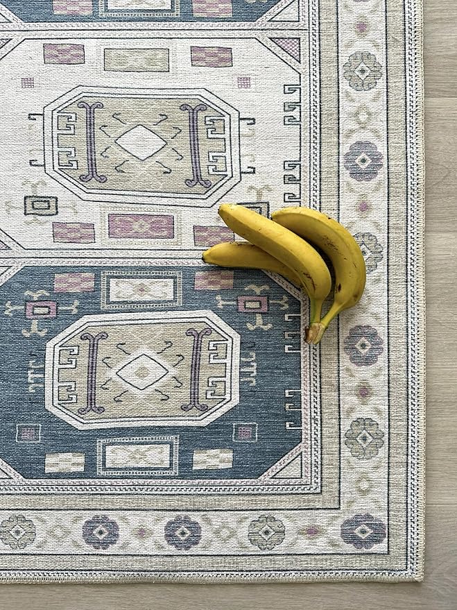 Fame Living Faded Oushak Rug, Turkish Vintage Floral Pastel Large Oversized Area Rugs for Living Room Dining Bedroom Kitchen Bathroom Nursery (848CrNv, 2' x 3')
