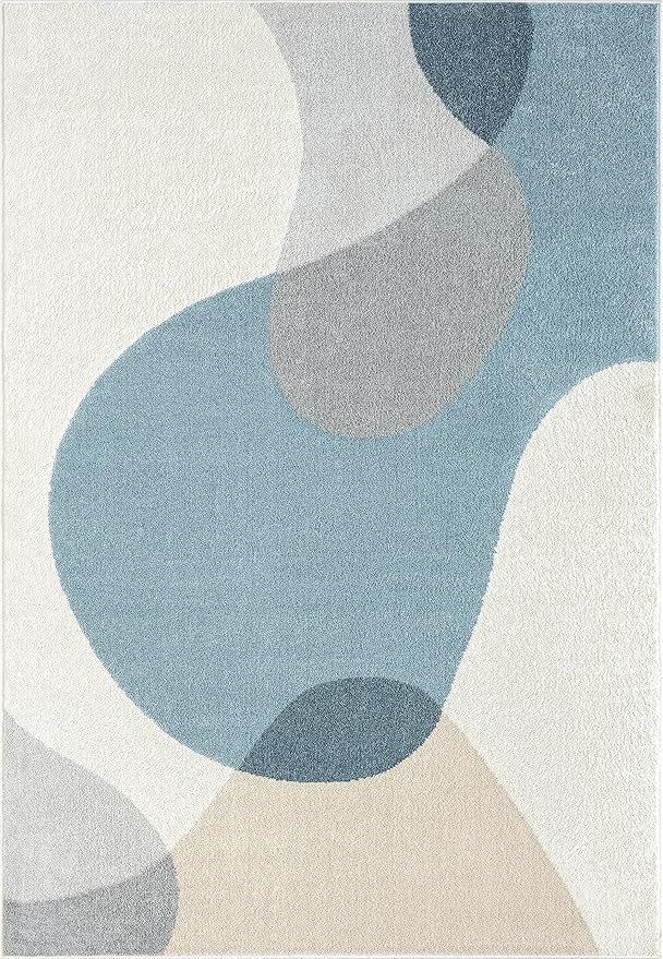 Abani Deco Collection Area Rug - Cream/Blue Mid-Century Design -6' x 9' - Easy to Clean - Durable for Kids and Pets - Non-Shedding - Medium Pile - Soft Feel - for Living Room, Bedroom & Office