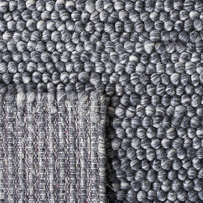SAFAVIEH Natura Collection Area Rug - 8' Square, Dark Grey, Handmade Wool Blend, Textured Design, Ideal for Living Room, Bedroom, Dining Space (NAT620H)