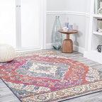 JONATHAN Y Boho Vintage Fuchsia/White Indoor Area Rug, 4x6, Bohemian Flair Medallion, Floral Easy-Cleaning High Traffic for Living Room, Bedroom, Kitchen, Pet-Friendly, Non-Shedding (BMF106C-4)
