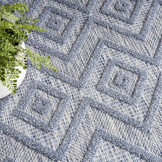 Nourison Home Versatile Denim Blue 7' x 10' Area Rug - Easy Clean, Non Shedding, Bed Room, Living Room, Dining Room, Kitchen (7' x 10')