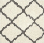 SAFAVIEH Dallas Shag Collection Area Rug - 4' Square, Ivory & Dark Grey, Trellis Design, Non-Shedding & Easy Care, 1.5-inch Thick Ideal for High Traffic Areas in Living Room, Bedroom (SGD257H)