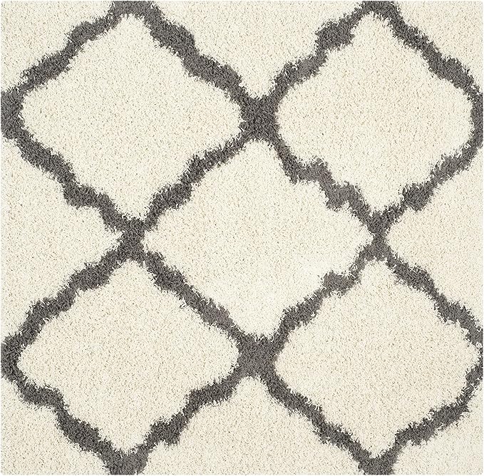 SAFAVIEH Dallas Shag Collection Area Rug - 6' Square, Ivory & Dark Grey, Trellis Design, Non-Shedding & Easy Care, 1.5-inch Thick Ideal for High Traffic Areas in Living Room, Bedroom (SGD257H)